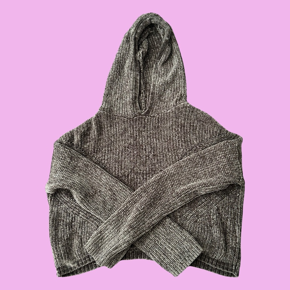 garage olive green chunky knit hoodie, size L